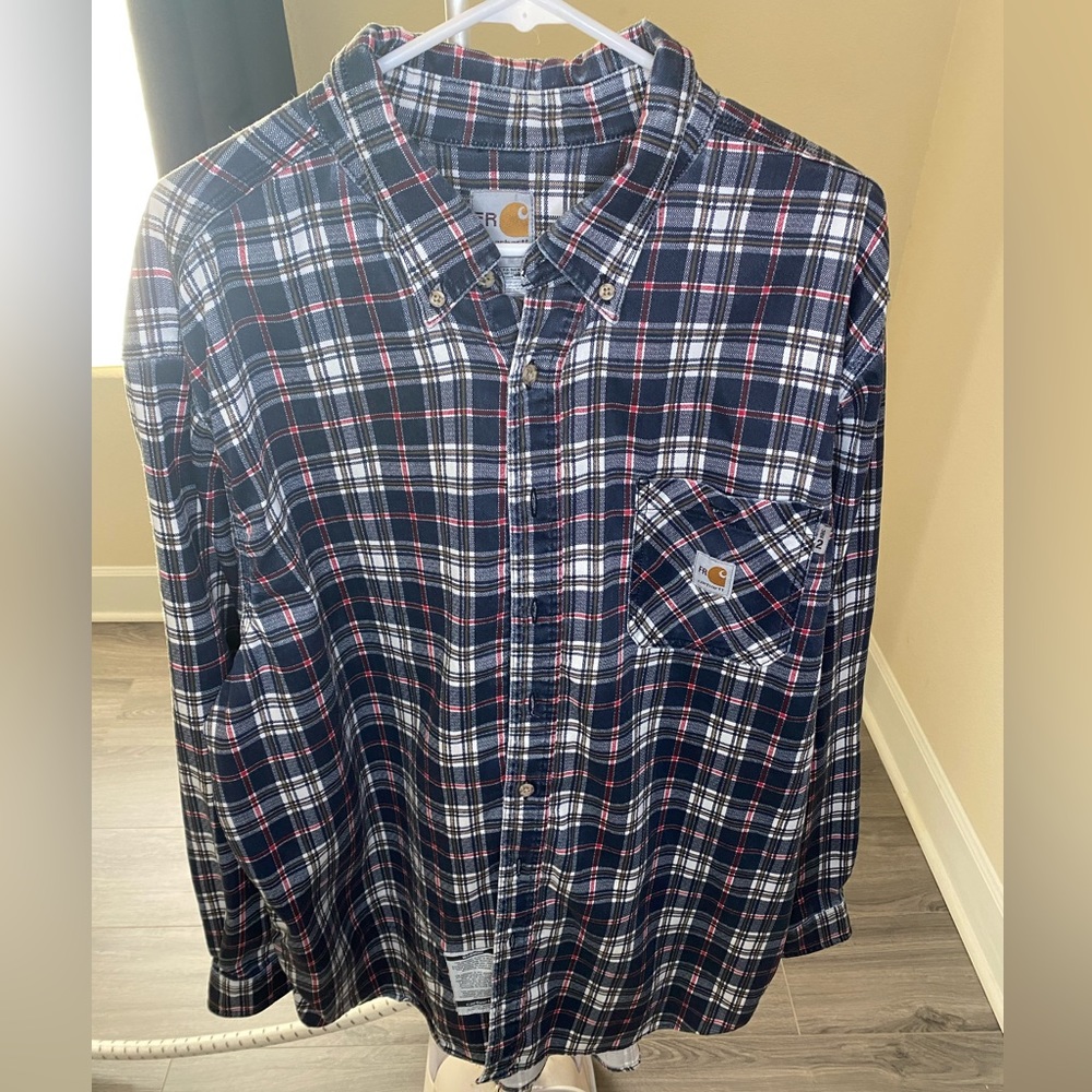 Carhartt Fire Resistant Size 2XL Blue Plaid long sleeve button up shirt - Picture 2 of 4